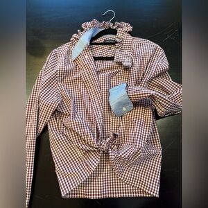 One of a kind upcycled shirt with ruffle collar